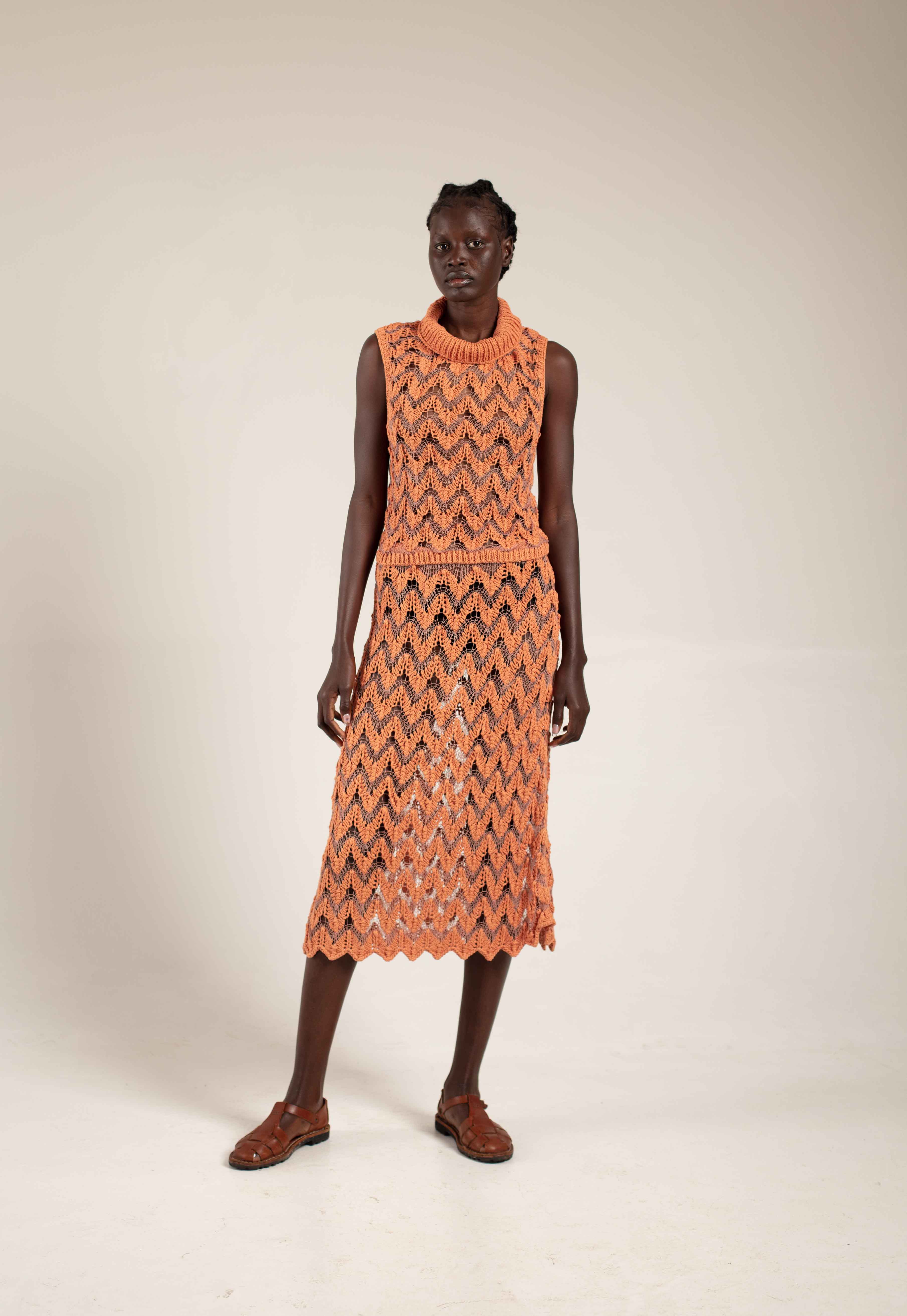 Hand spun silk and cotton knitted Polo top - Sunset – Hamaji Studio