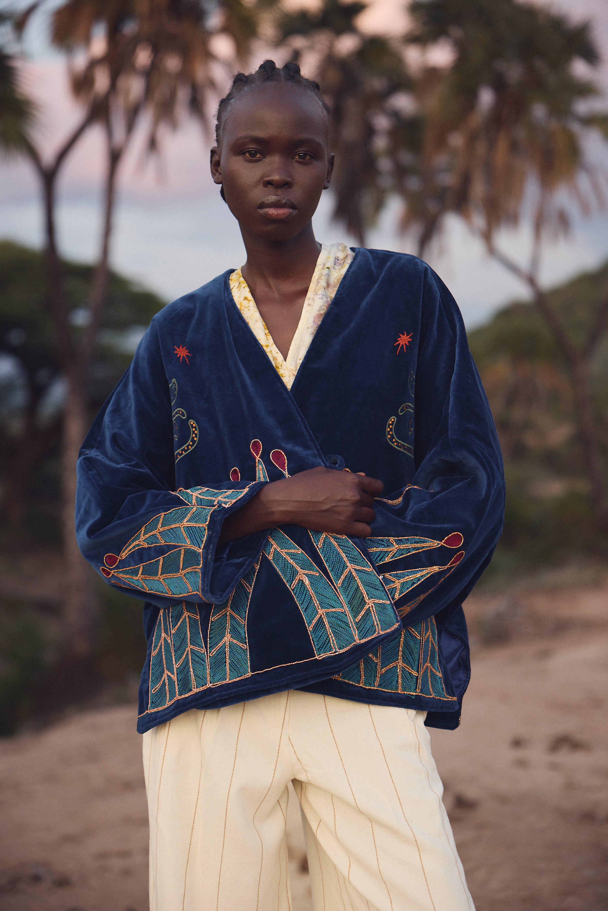 Vintage velvet caracal Jacket - Azure – Hamaji Studio