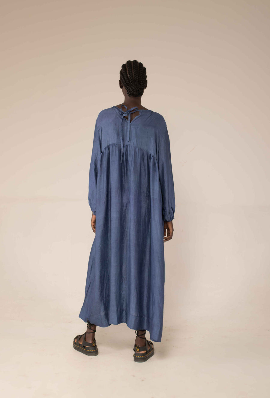 Handloom silk Balloon dress - Woad