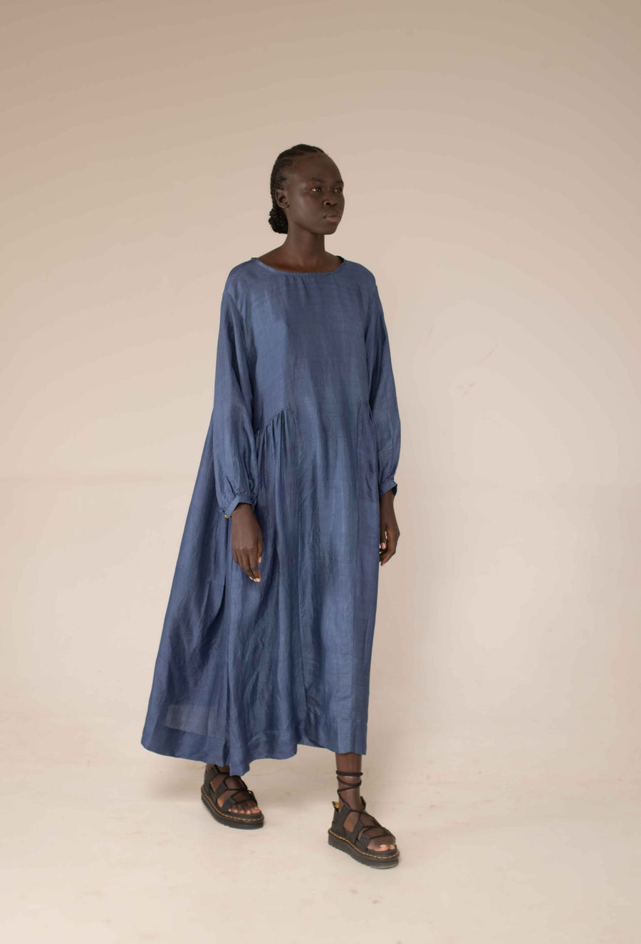 Handloom silk Balloon dress - Woad