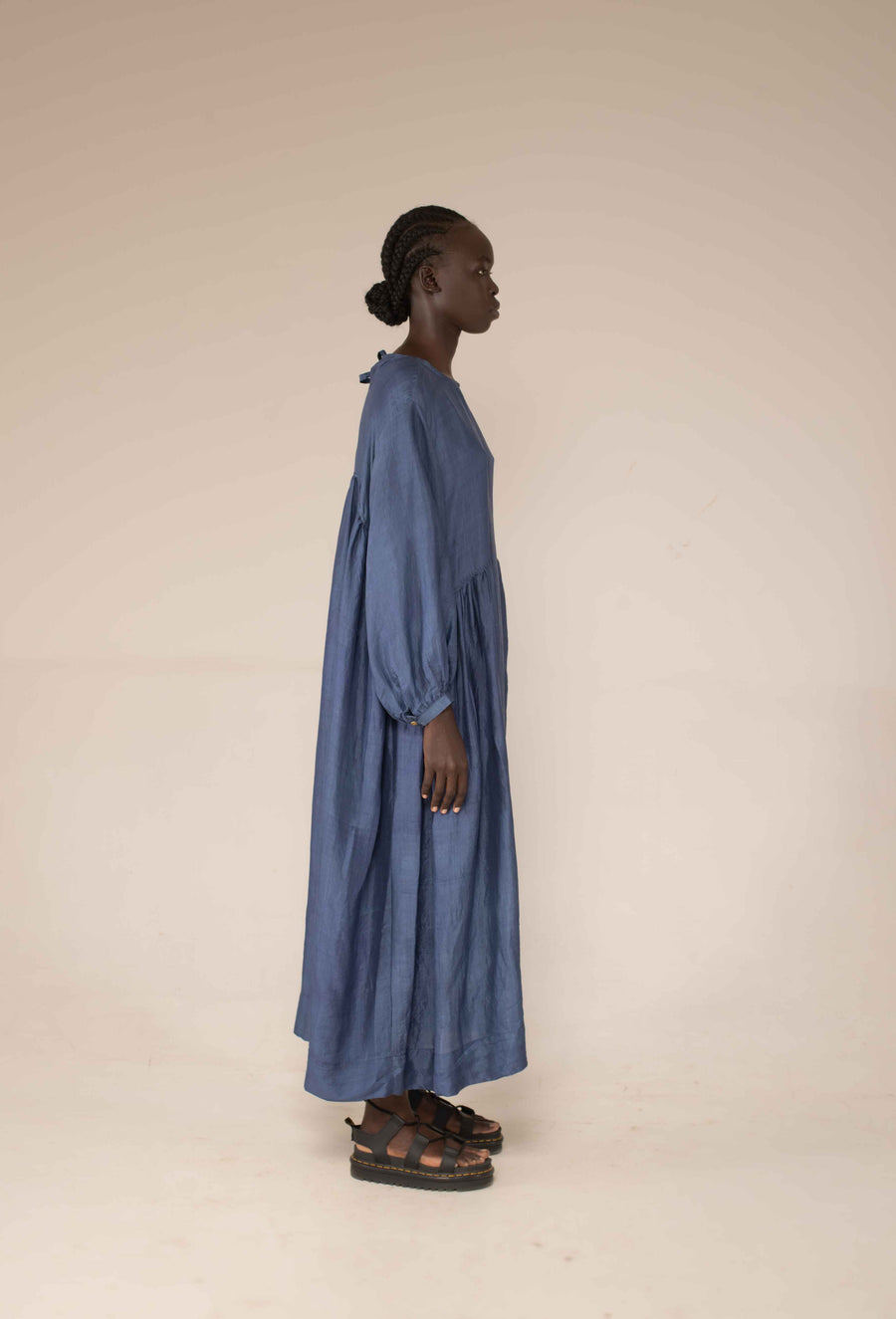 Handloom silk Balloon dress - Woad