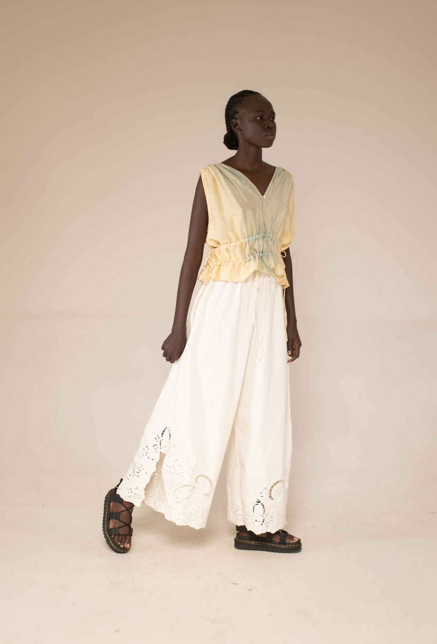 Wide leg pants- Crab cut out embroidery