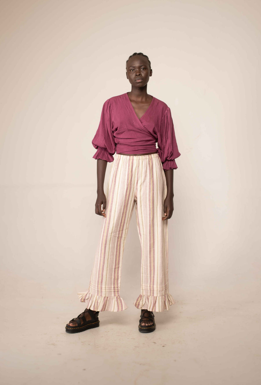 Frill hem pants - Sisal stripe