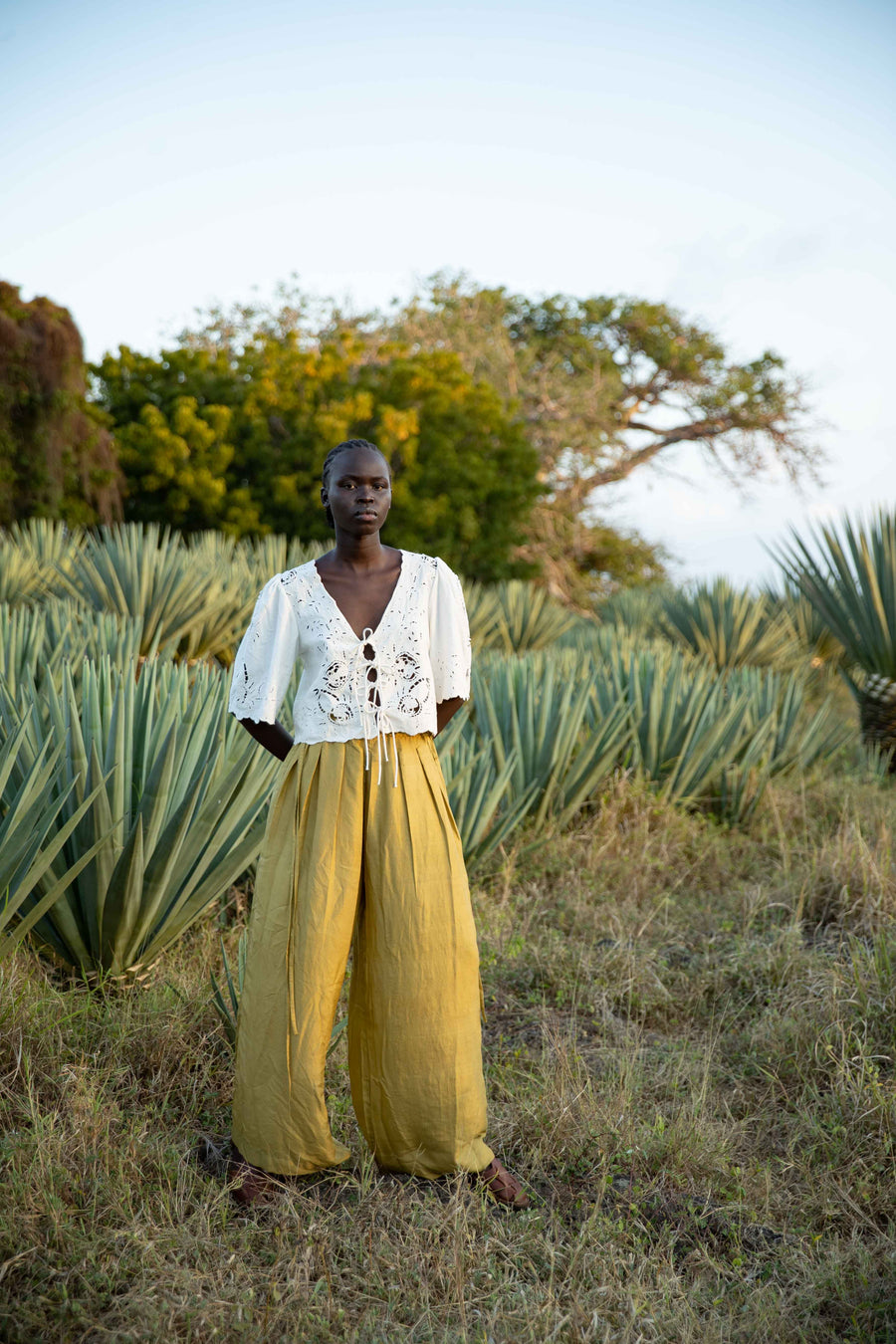 Bag pants - Charteusse silk