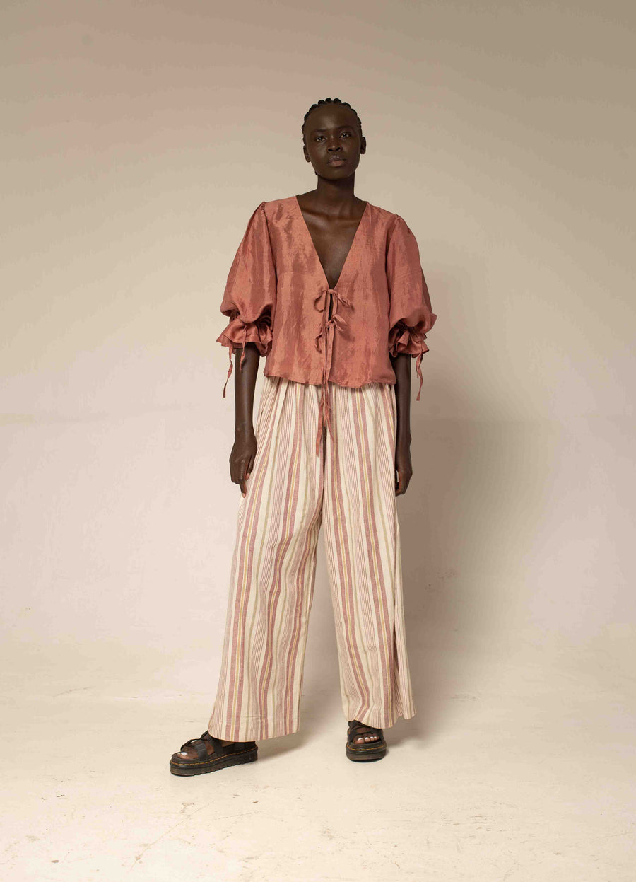 Tie front top - Old rose