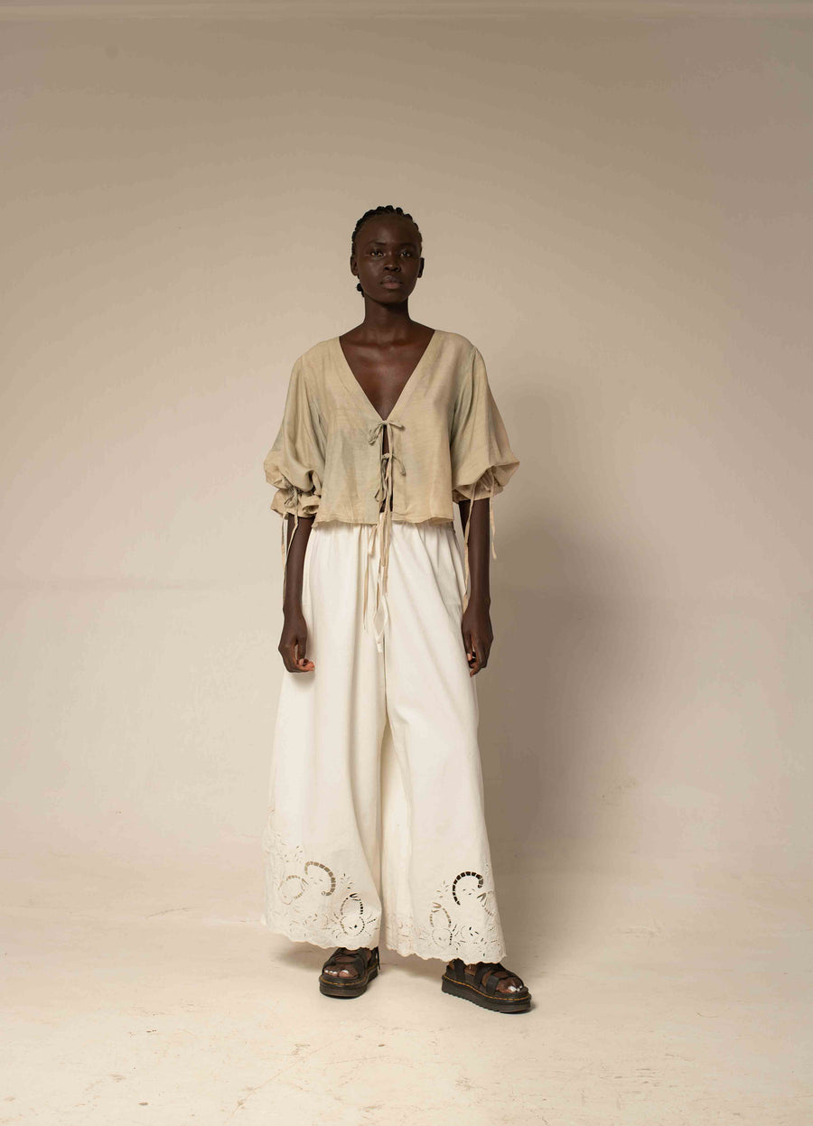 Tie front top - Moss