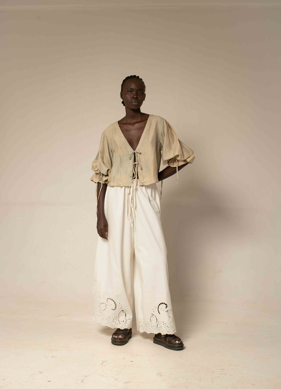 Tie front top - Moss