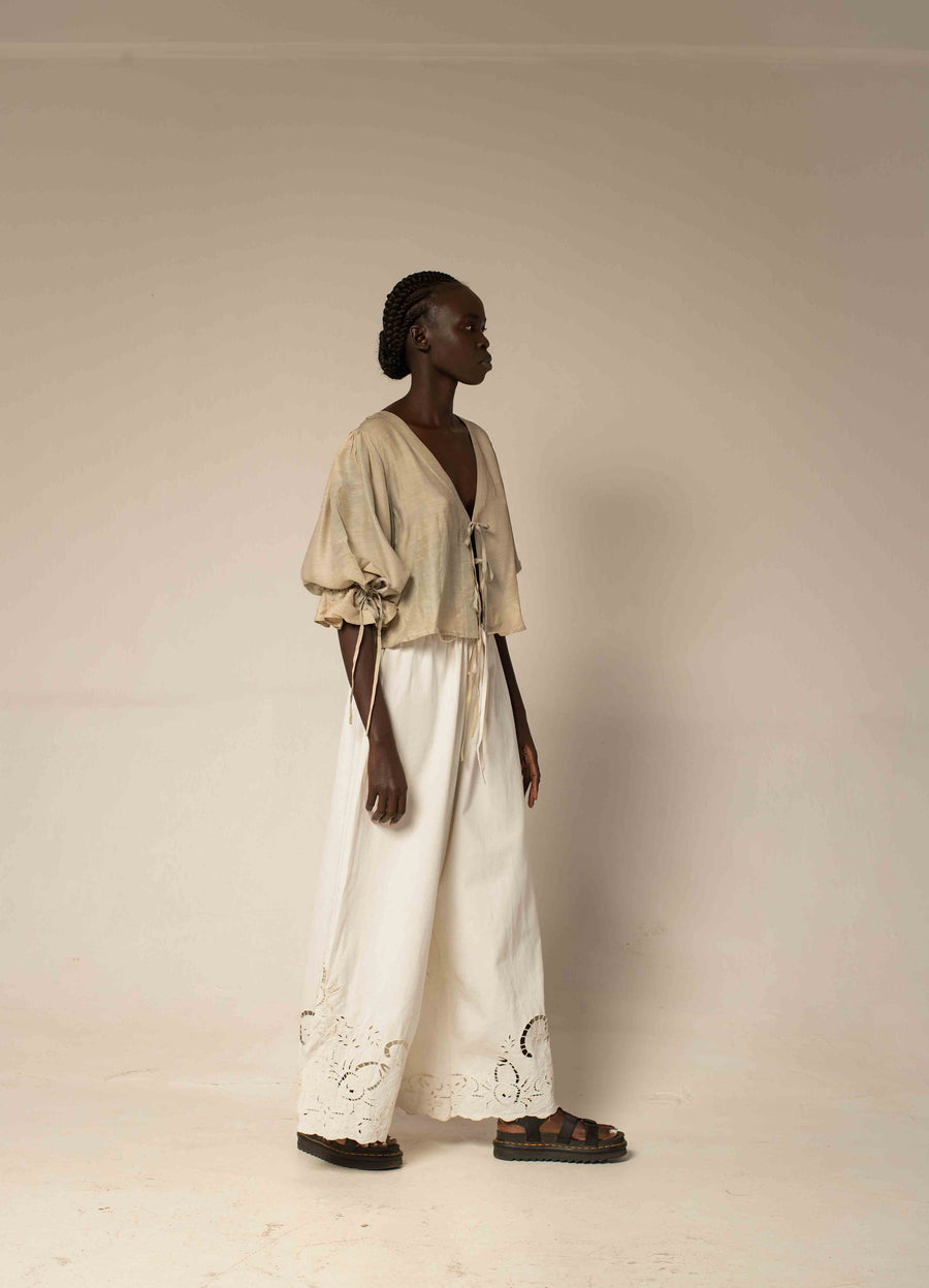 Tie front top - Moss