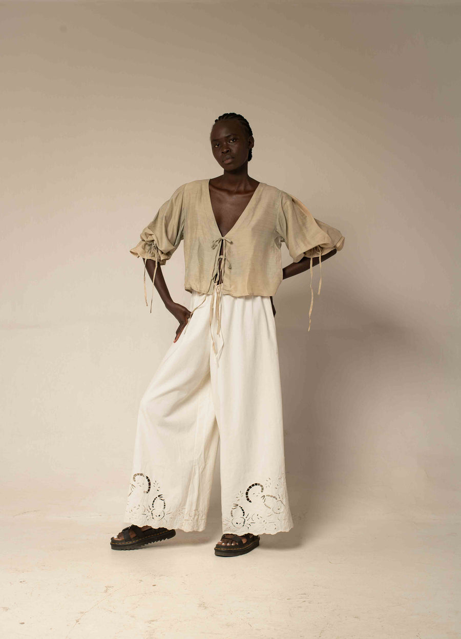 Tie front top - Moss