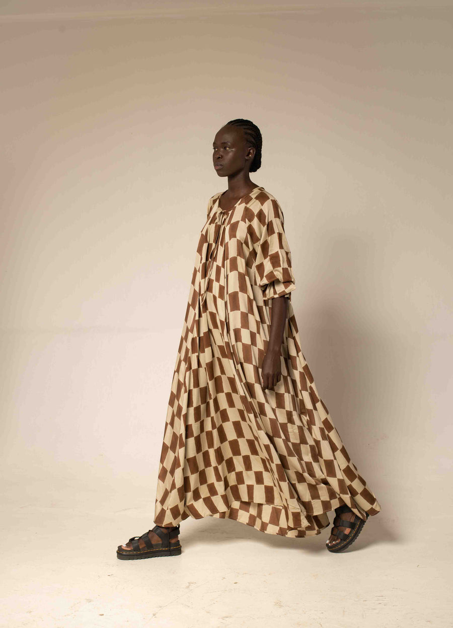 brown block print dress Dark Brown Block Print Dress for Women