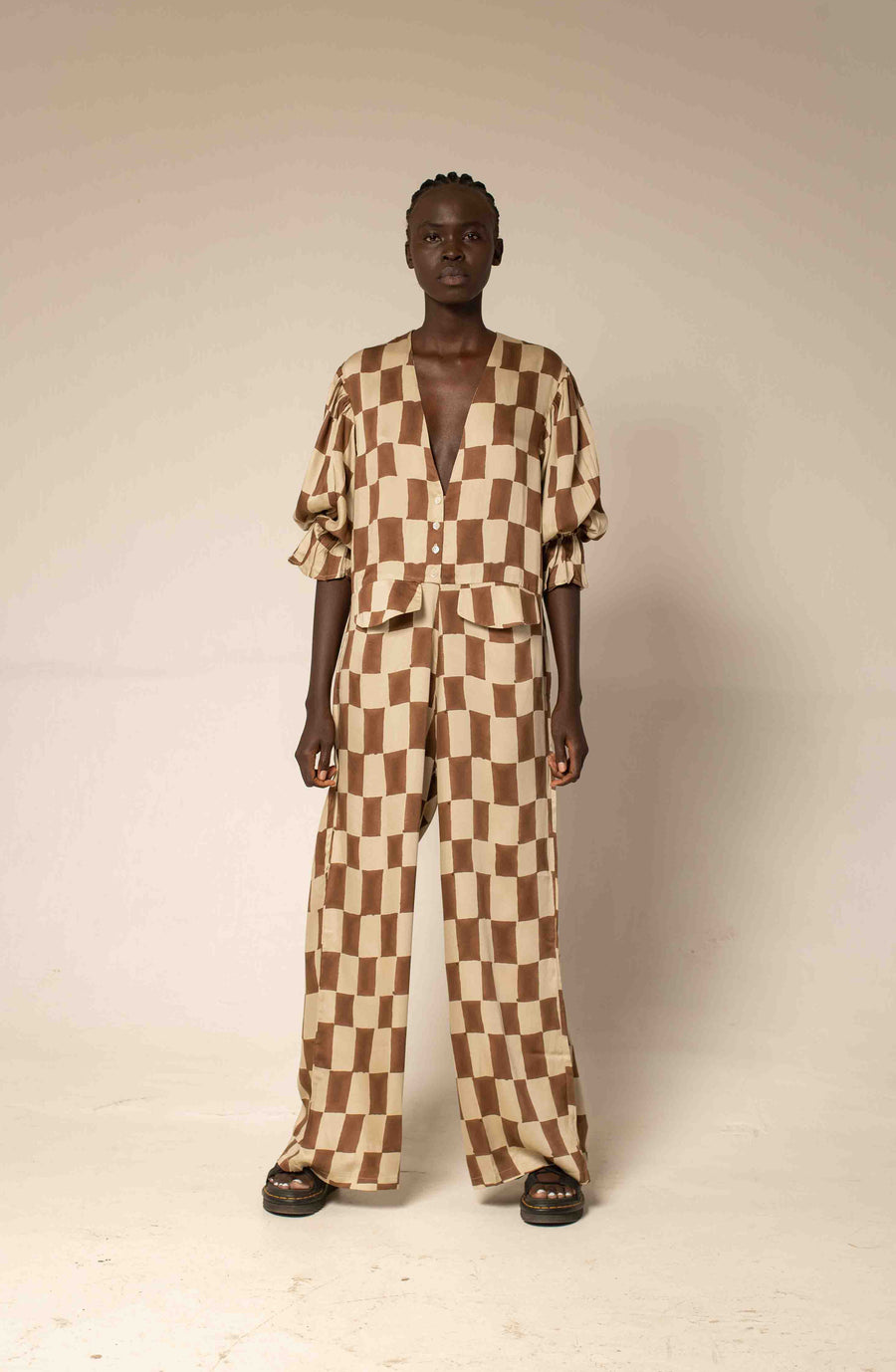 Jumpsuit - block print mocha