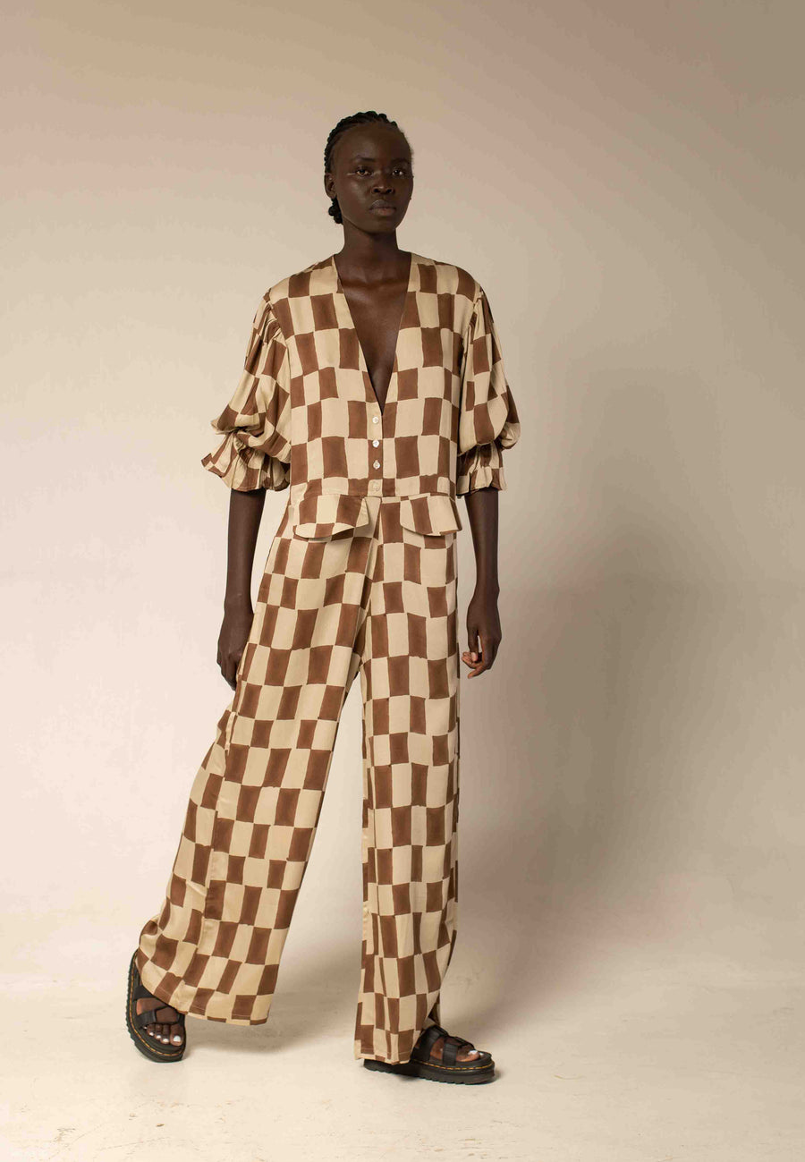 Jumpsuit - block print mocha