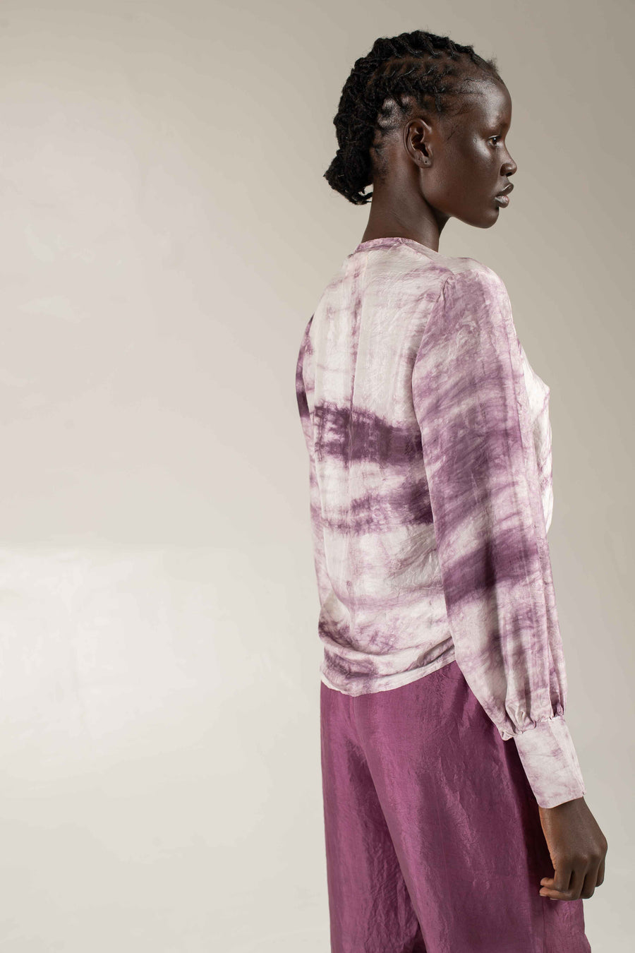 Rouched silk shirt - Shibori lilac