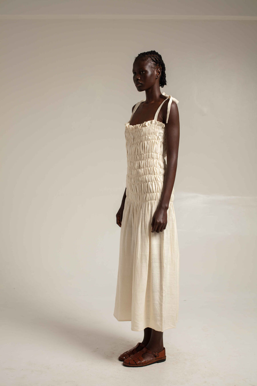 Rouched strap dress - Natural