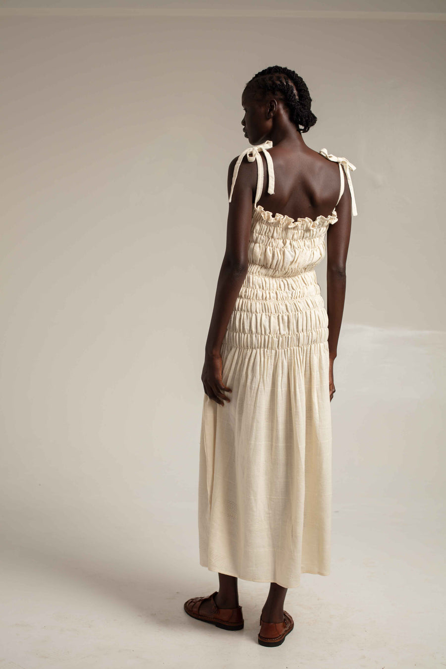 Rouched strap dress - Natural