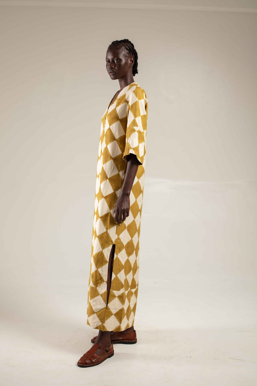 Woodblock printed Kaftan - Mustard diamond