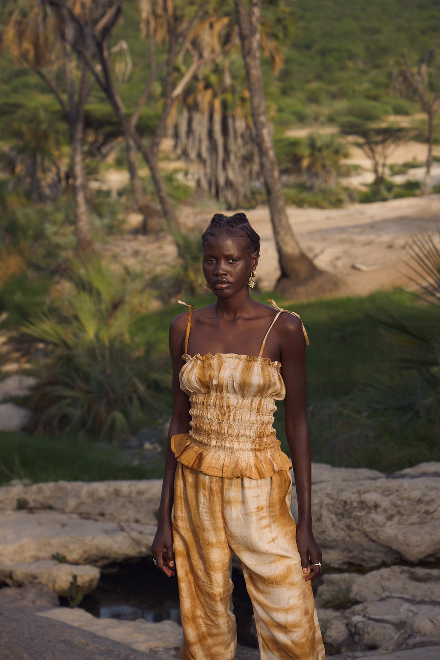 Rouched tube top - Shibori camel