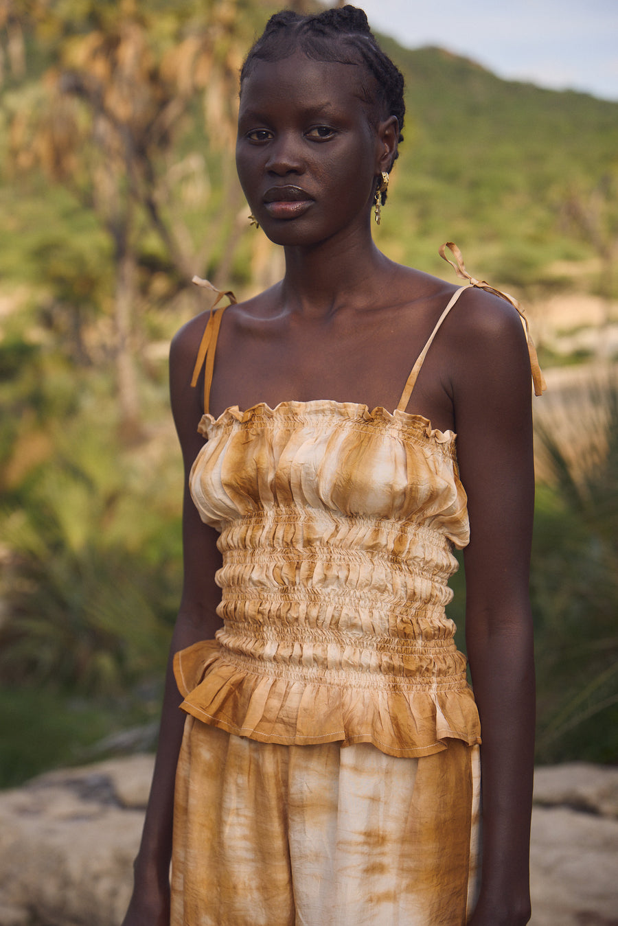 Rouched tube top - Shibori camel