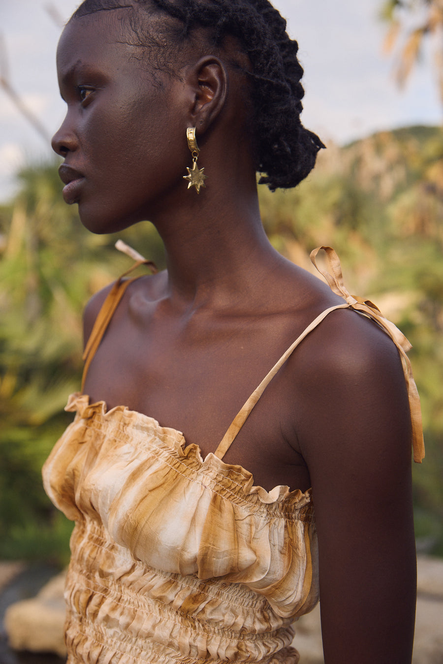 Rouched tube top - Shibori camel