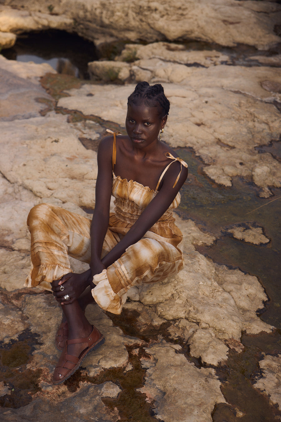 Rouched tube top - Shibori camel