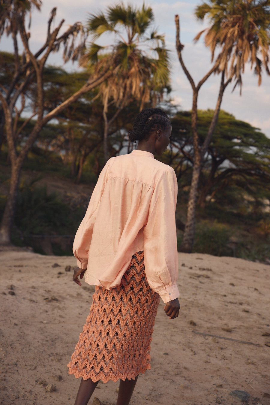 Hand spun silk and cotton knitted skirt - Sunset