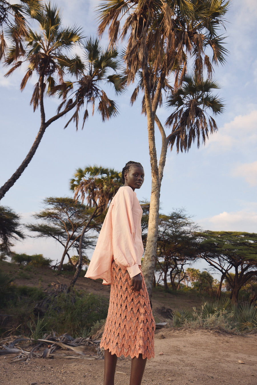 Hand spun silk and cotton knitted skirt - Sunset