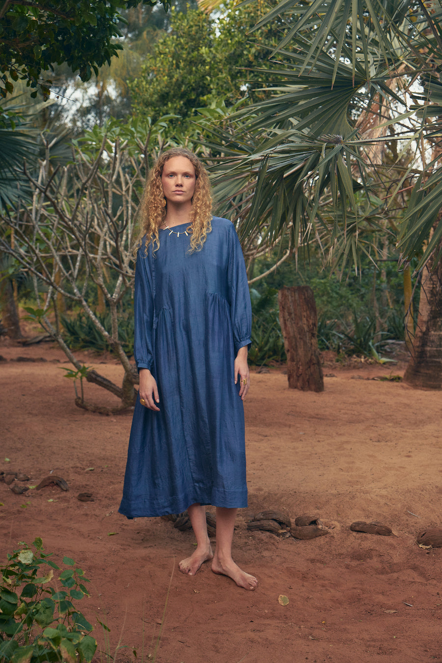 Handloom silk Balloon dress - Woad