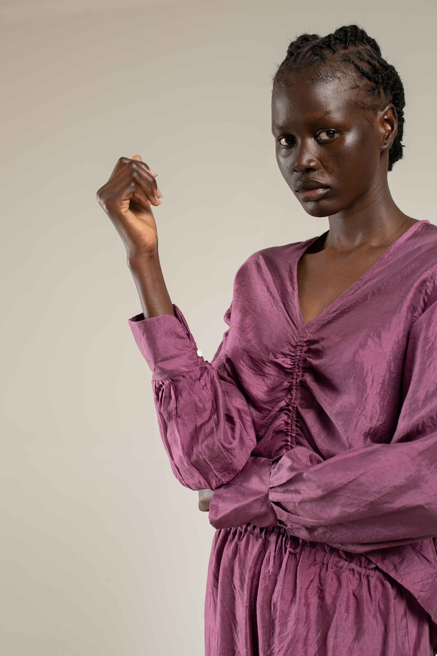 Rouched silk shirt - Aubergine