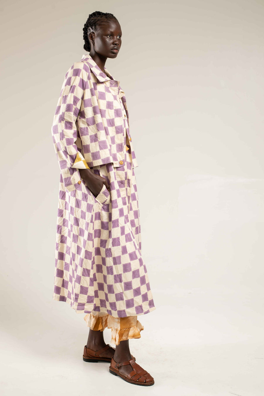 Woodblock printed Trenchcoat - Lilac check