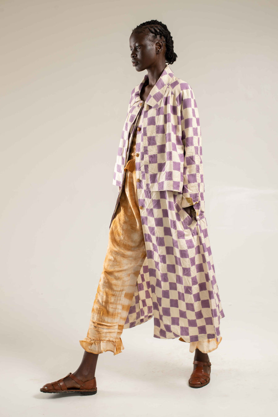 Woodblock printed Trenchcoat - Lilac check