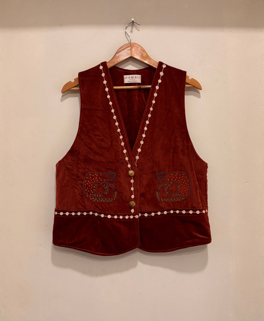 Vintage velvet caracal Vest - Terracotta