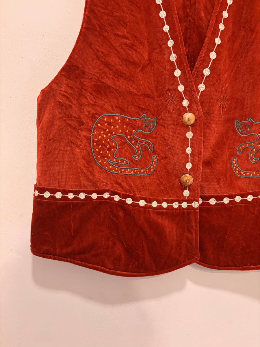 Vintage velvet caracal Vest - Terracotta