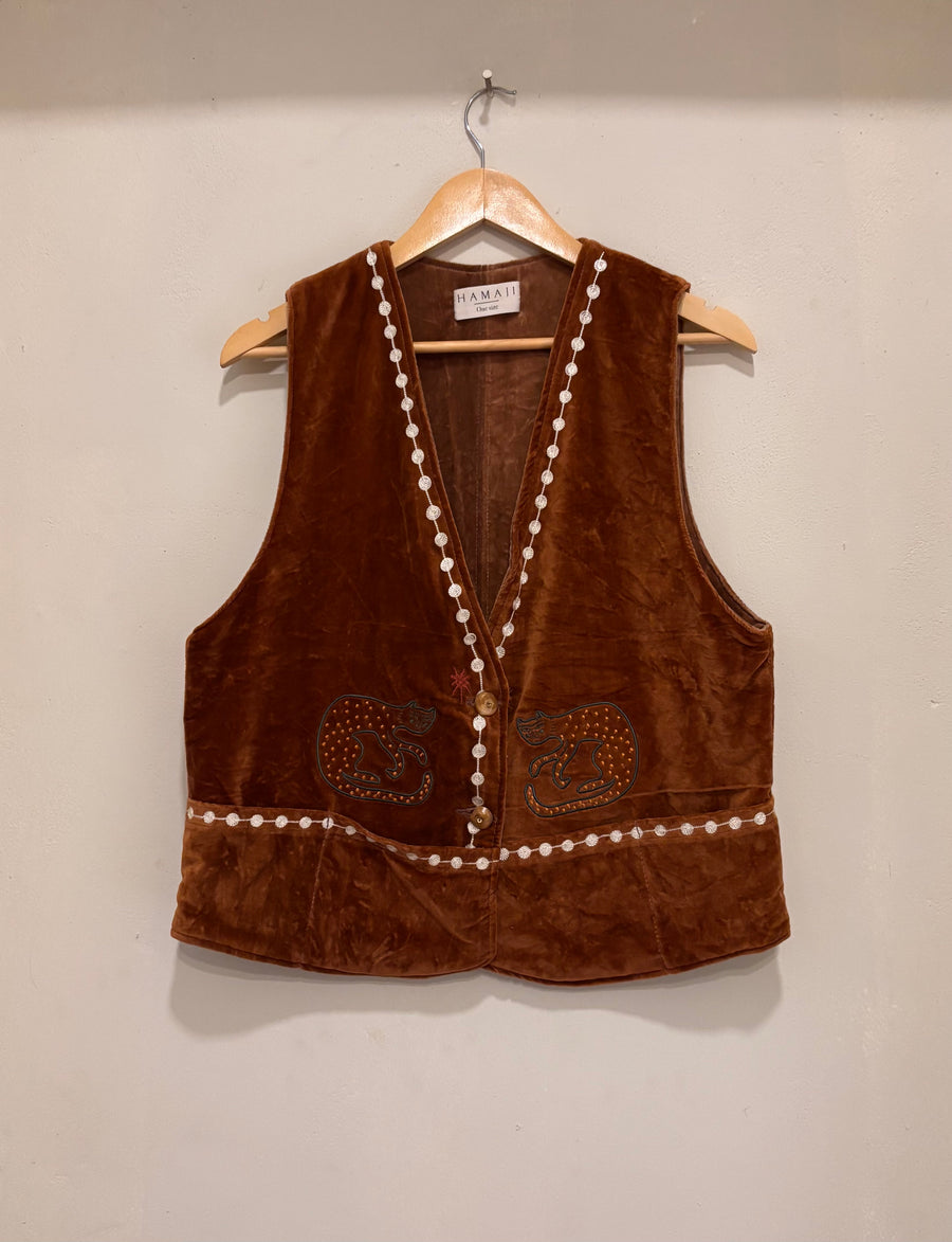 Vintage velvet caracal Vest - Caramel