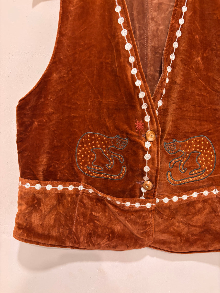 Vintage velvet caracal Vest - Caramel