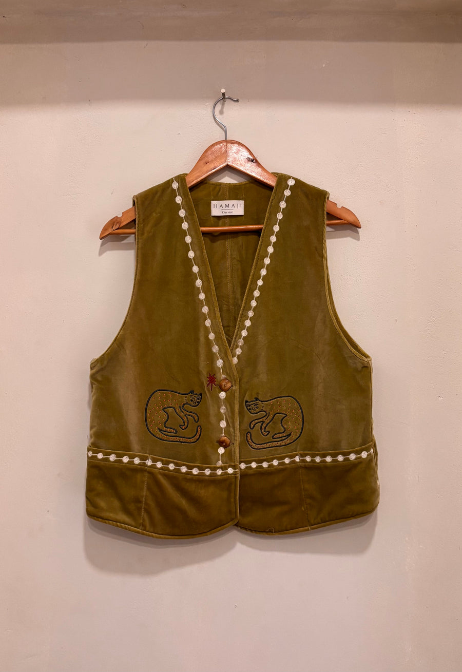 Vintage velvet caracal Vest - Algi
