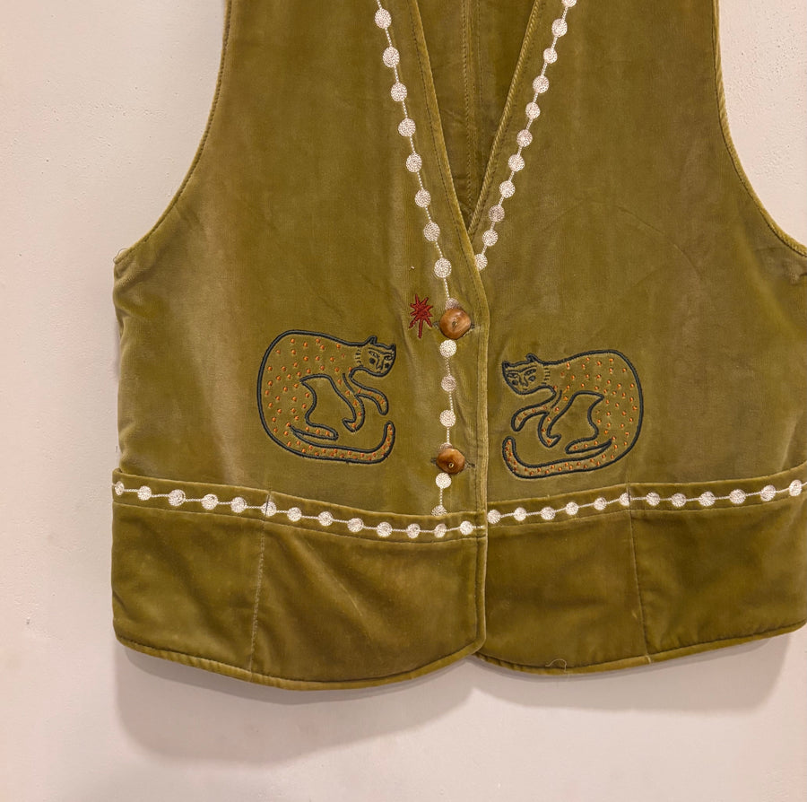 Vintage velvet caracal Vest - Algi