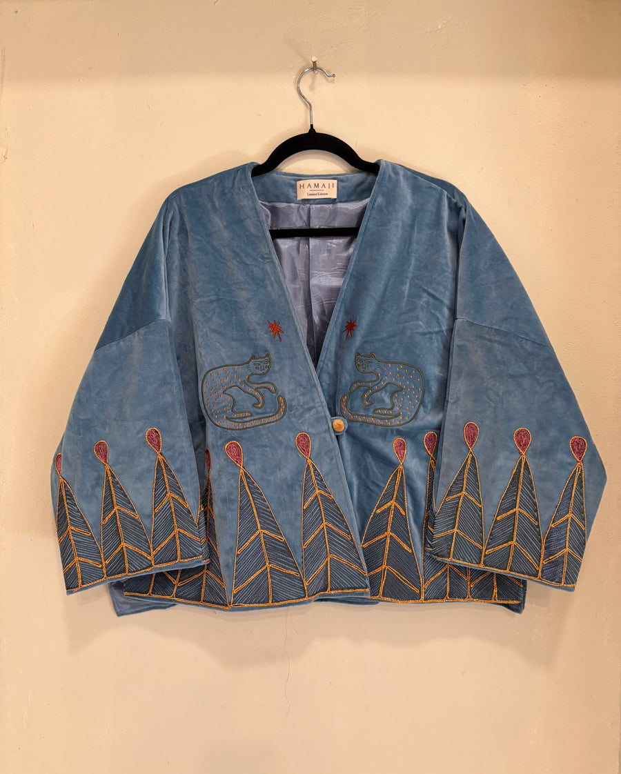 Vintage velvet caracal Jacket - Sky