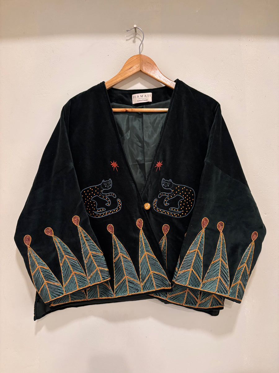 Vintage velvet caracal Jacket - Emerald deep green