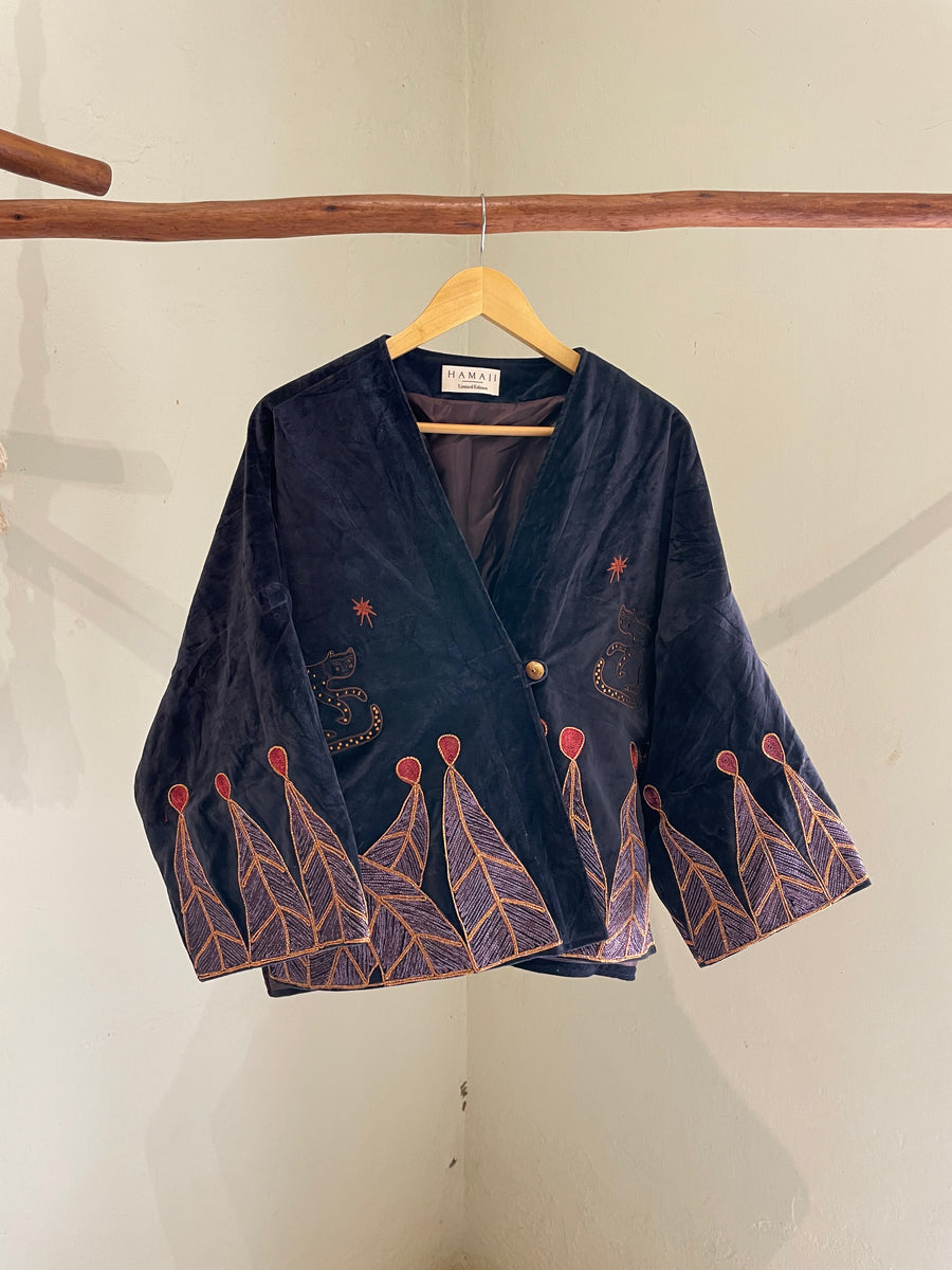 Vintage velvet caracal Jacket - CHARCOAL