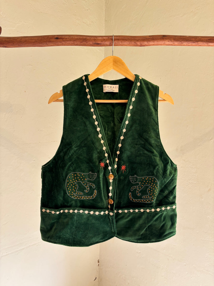 Vintage velvet caracal Vest - Forest