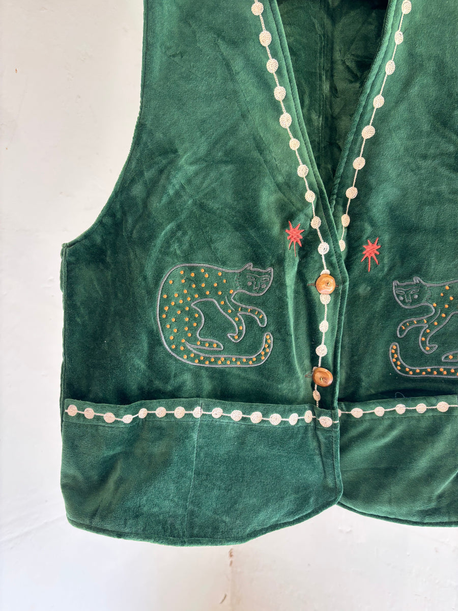 Vintage velvet caracal Vest - Forest