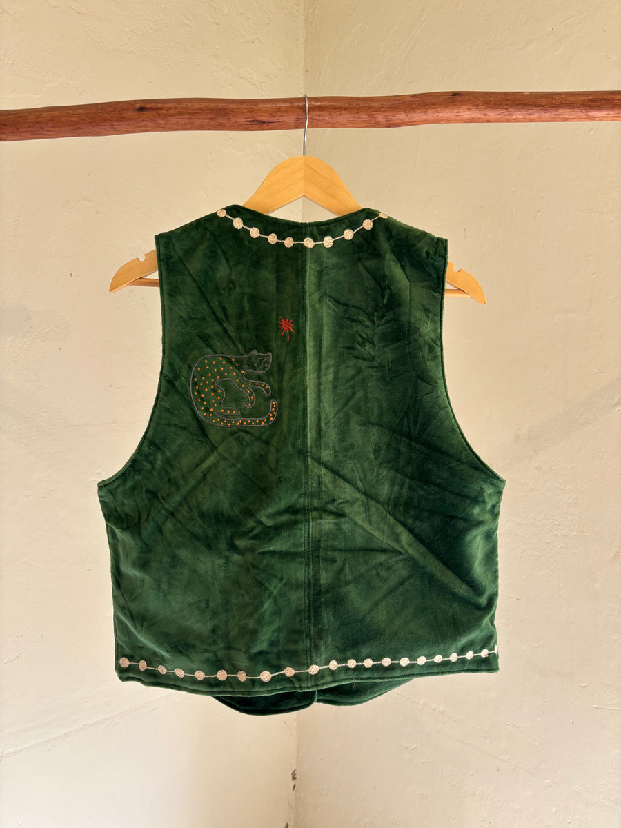 Vintage velvet caracal Vest - Forest