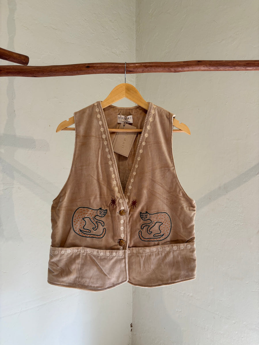 Vintage velvet caracal Vest -Cream