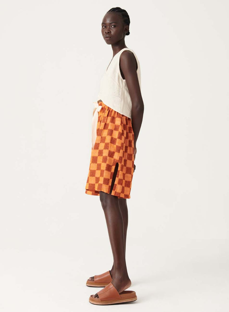 Orange check Silk shorts