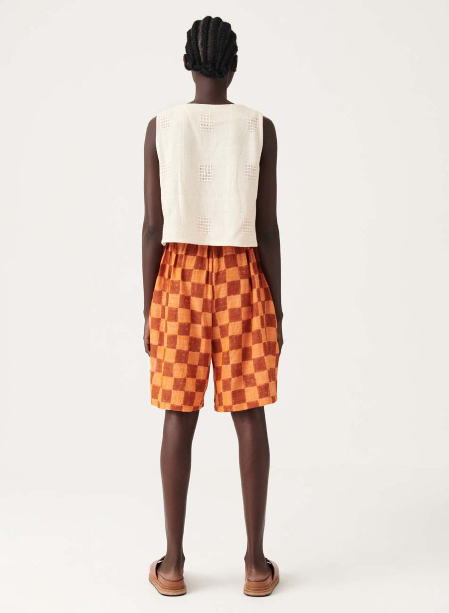 Orange check Silk shorts
